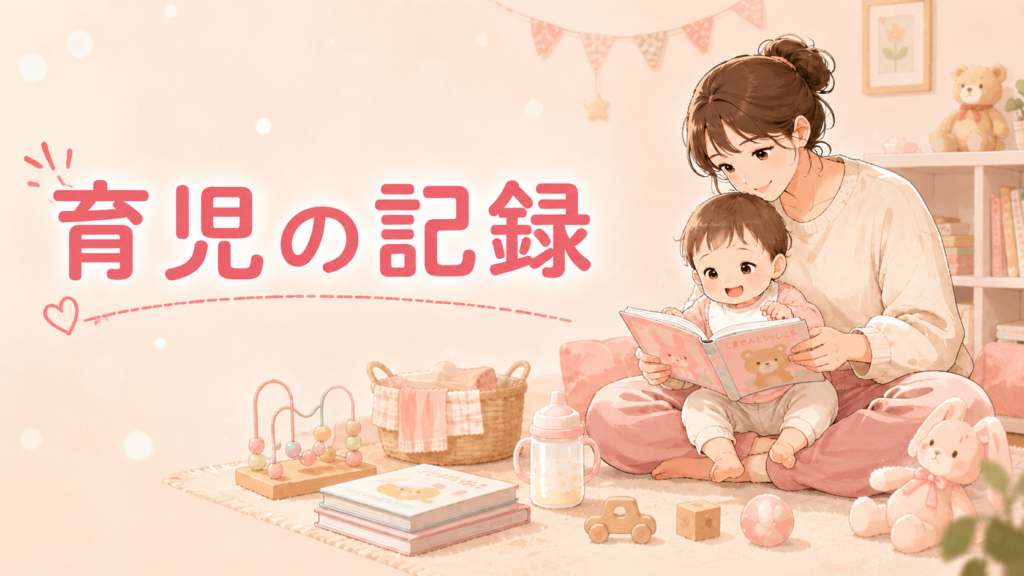#

赤ちゃんと絵本を楽しむ母親の育児イラスト。育児用品やおもちゃに囲まれた家庭での日常を表現。
